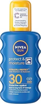 Nivea Sun Protect & Moisture Sun Spray SPF 30, 200ml, Moisturising Suncream Spray, UVA + UVB Protection, Fast-Absorbing No White Cast Formula