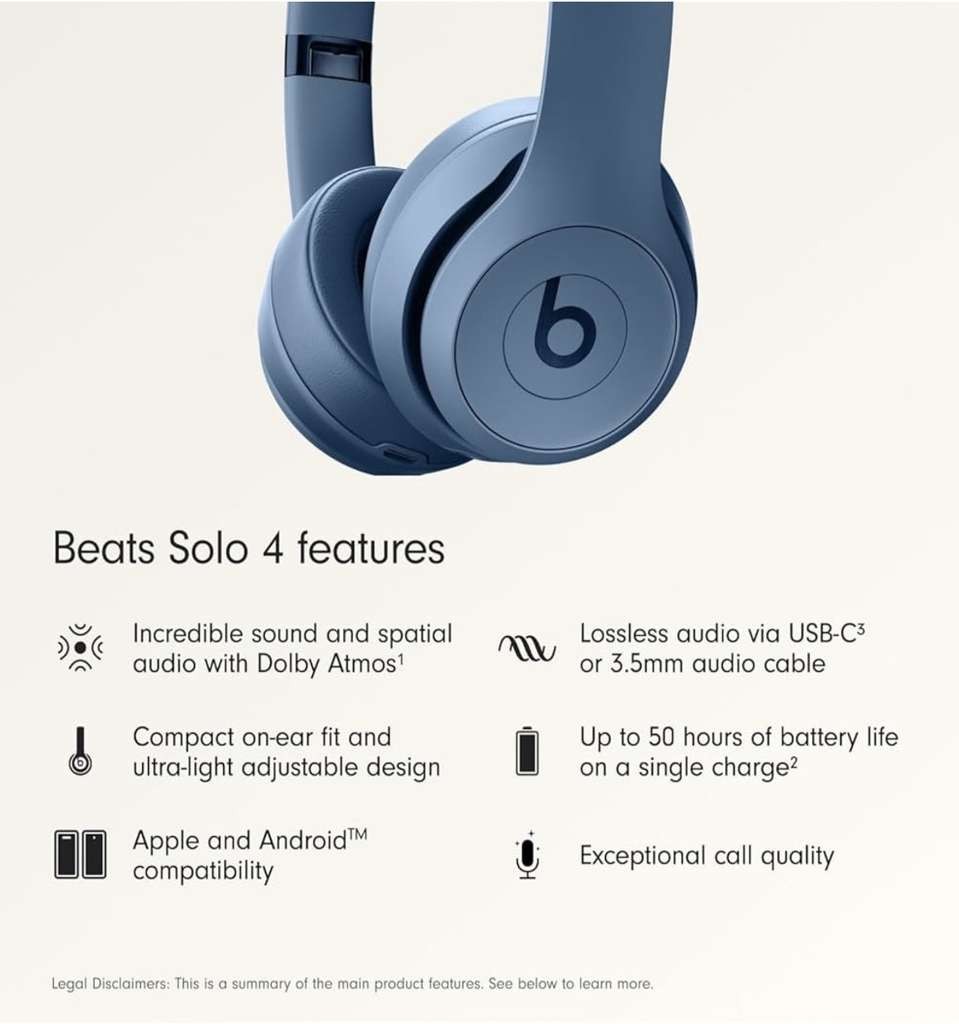 Beats Solo 4 Wireless Bluetooth On-Ear Headphones, Slate Blue and Cloud Pink