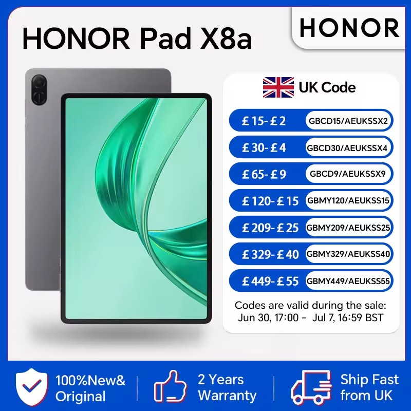 Honor Pad X8a, EU Version, 11 inch High Refresh Rate Eye Comfort Display, 8300mAh Battery, Quad-speaker, Honor WiFi Tablet