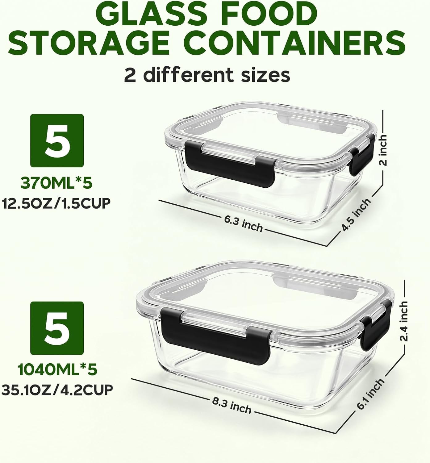 Meetoz 10 Pack Glass Meal Prep Containers with Lids, BPA-Free