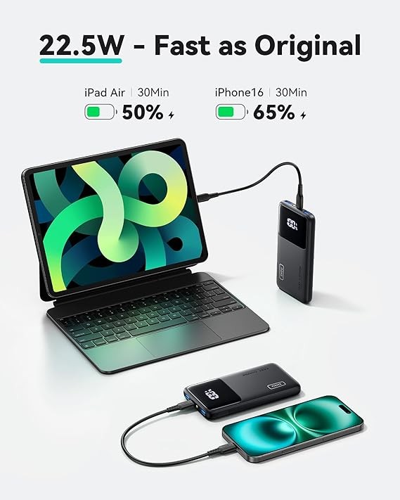 INIU Power Bank, Slim 22.5W PD Fast Charging Portable Charger, USB C in&out 10000mAh Battery Pack, Mobile Phone Charger for iPhone 17 16, Samsung S25 S24, iPad, Xiaomi