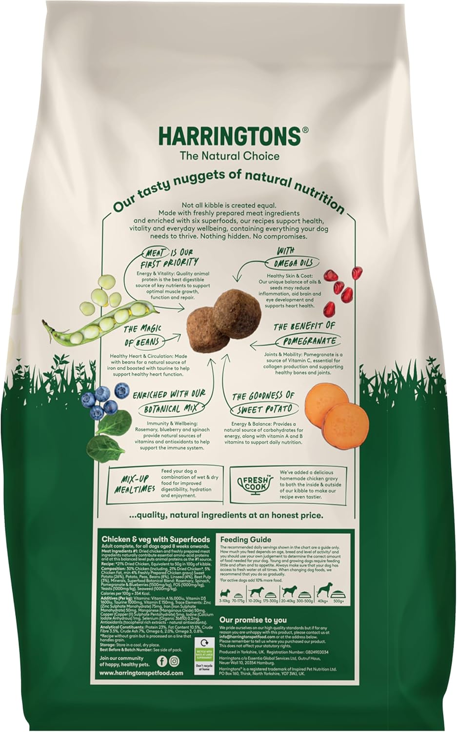 Harringtons Superfoods Complete Grain Free Hypoallergenic Chicken with Veg Dry Adult Dog Food 12kg - Made with All Natural Ingredients