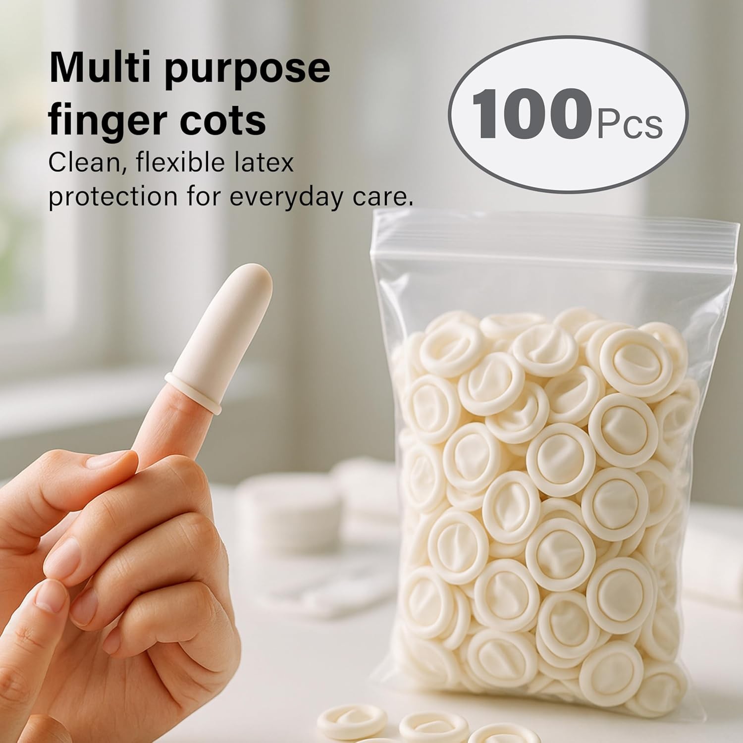 100pcs Latex Finger Cots, Smooth Natural Rubber, Waterproof Finger Protection