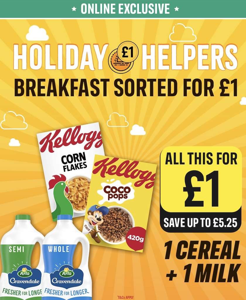 2 Litre Cravendale Fresh Milk and 1 x Kellogg's Cereal 670g Cornflakes or 420g Coco Pops, Online