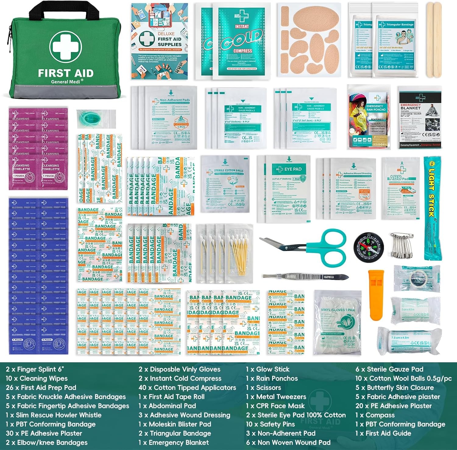 General Medi 210 Piece First Aid Kit with Ice Pack, Moleskin Pad and Emergency Blanket