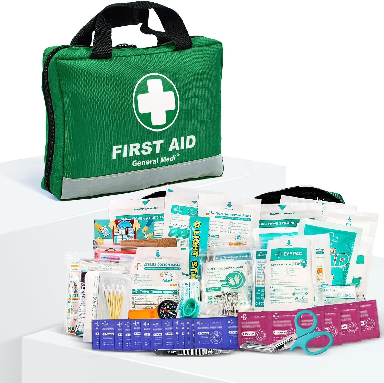 General Medi 210 Piece First Aid Kit with Ice Pack, Moleskin Pad and Emergency Blanket