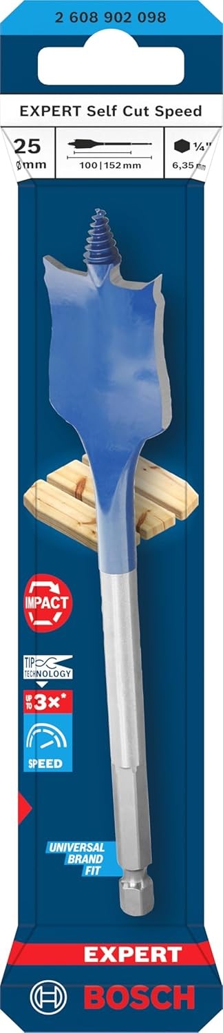 Expert Self Cut Speed Spade Bit, 25mm x 152mm, Hex Shank, 1 Pc