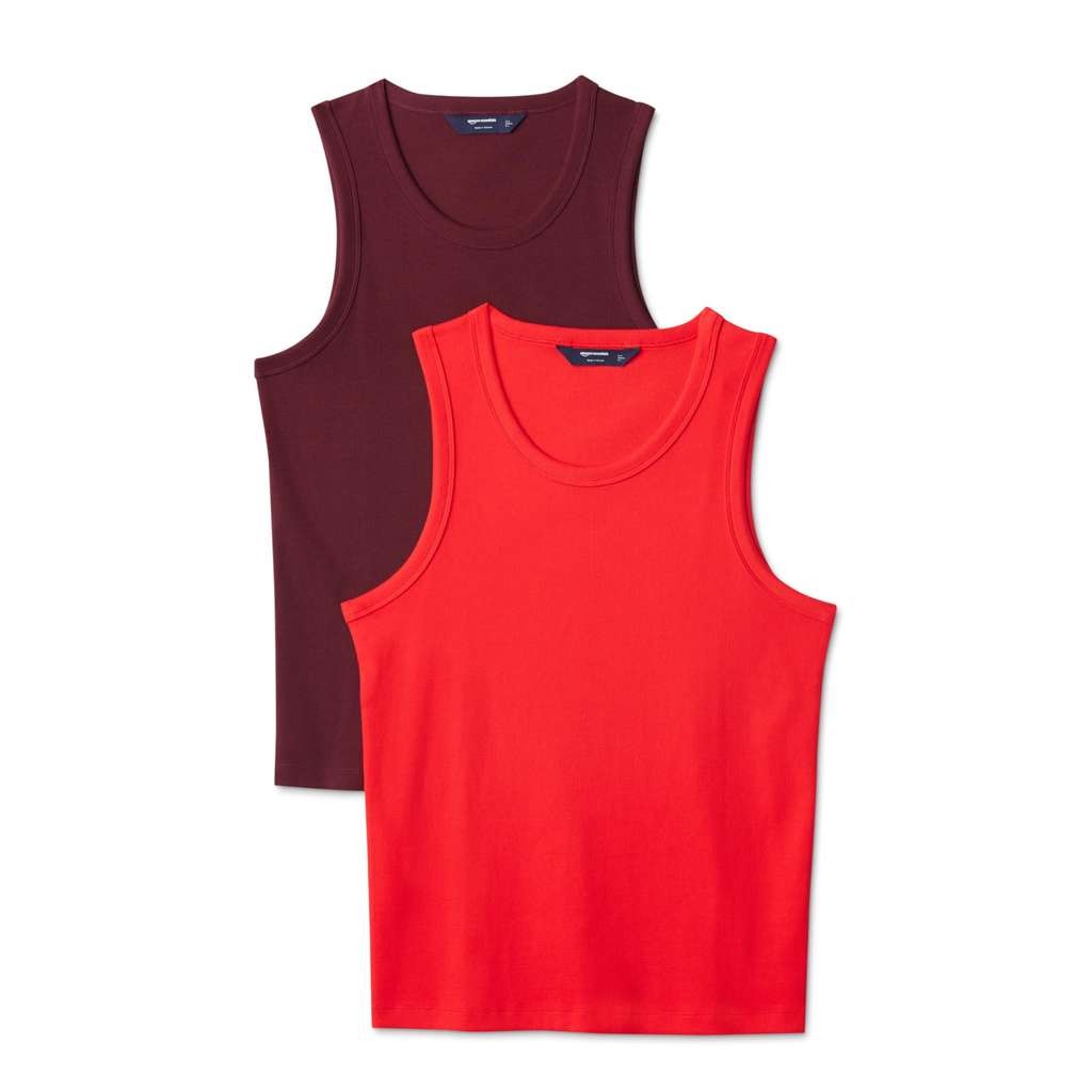 Amazon Essentials Men's Slim-Fit Ribbed Vest 2 Pack Red/Burgundy Medium/Large