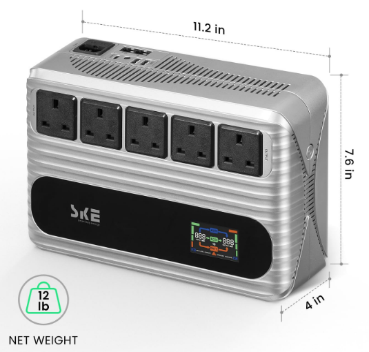 UPS Power Supply 850VA/480W Battery Backup & Surge Protector for Router and Computer with Smart LCD Display - Metallic Silver