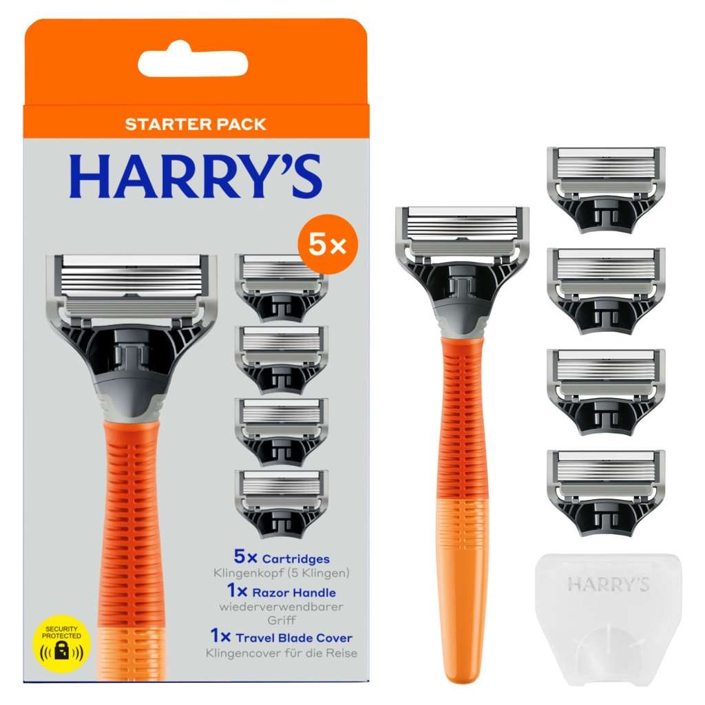 Harry's Men's 5-blade razor set (bright orange handle + 5 cartridges) instore Biggleswade