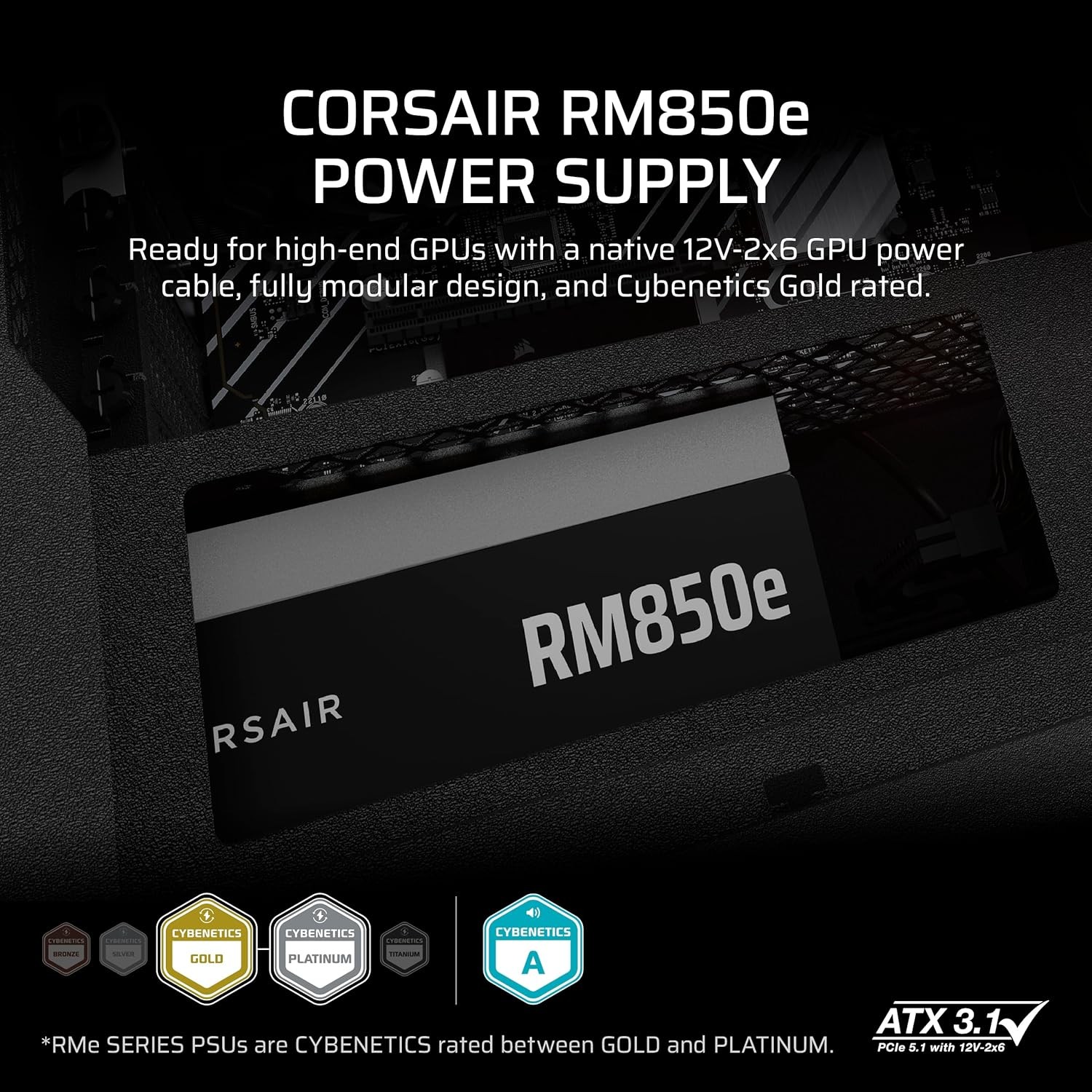 Corsair RM850e 2025 Fully Modular Low-Noise ATX Power Supply, Black