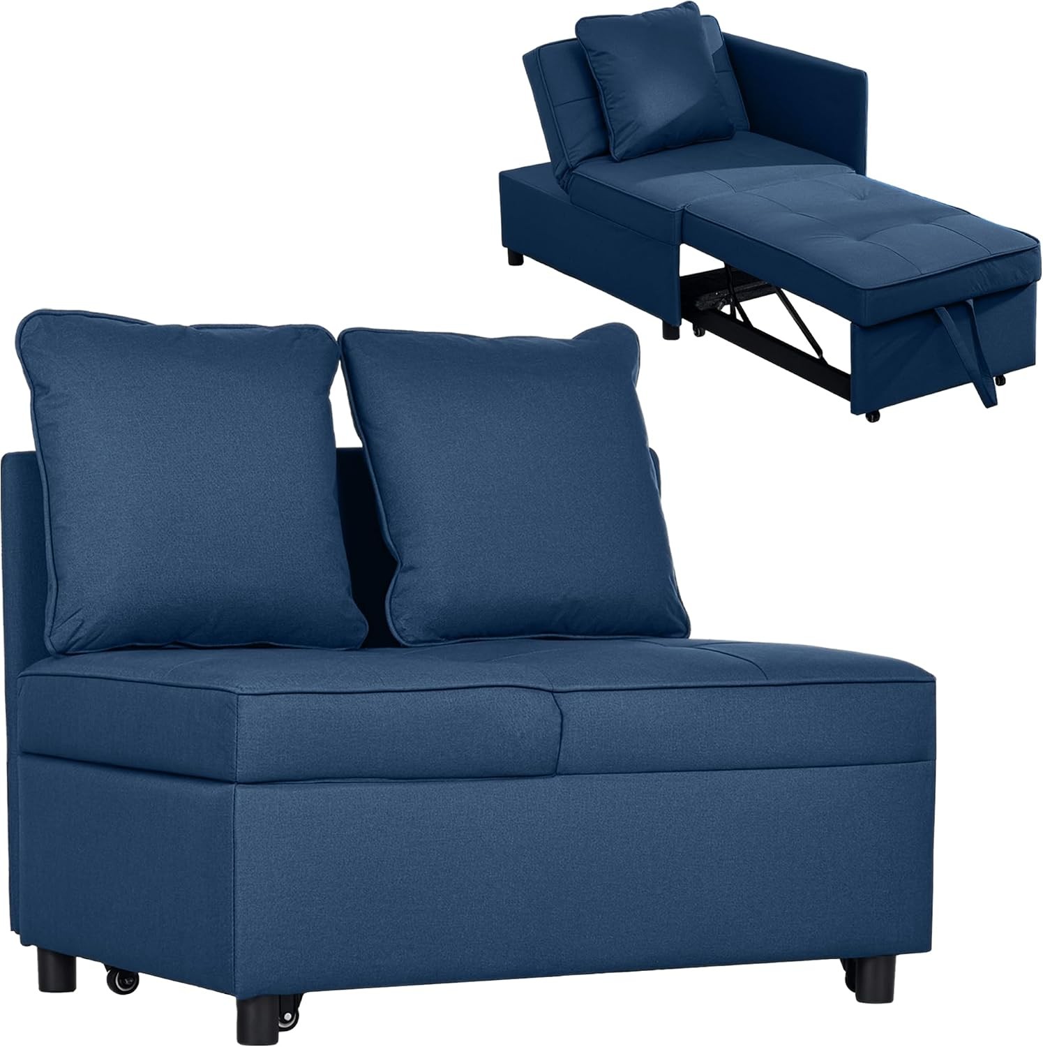HOMCOM Convertible Single Sofa Bed 3-in-1 Chair Bed Blue