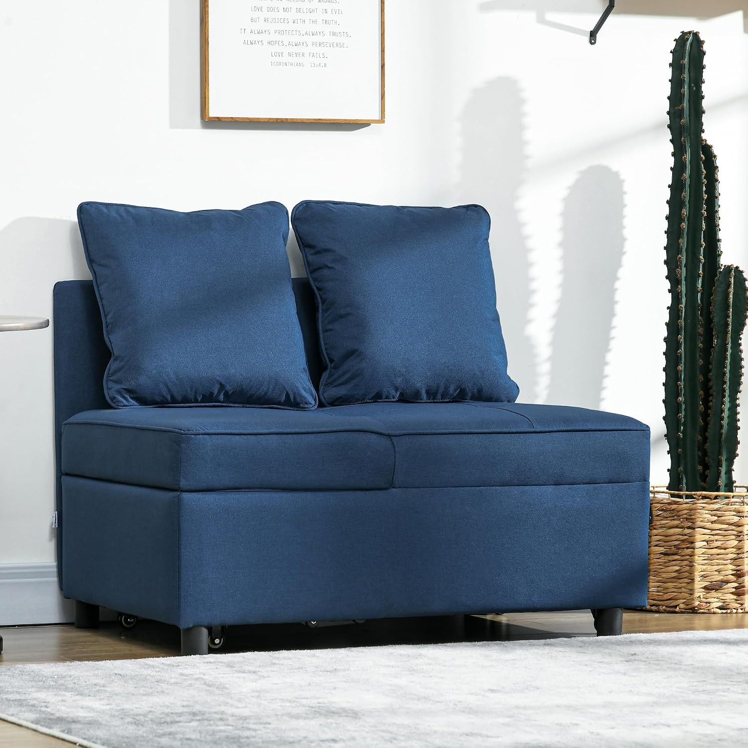 HOMCOM Convertible Single Sofa Bed 3-in-1 Chair Bed Blue