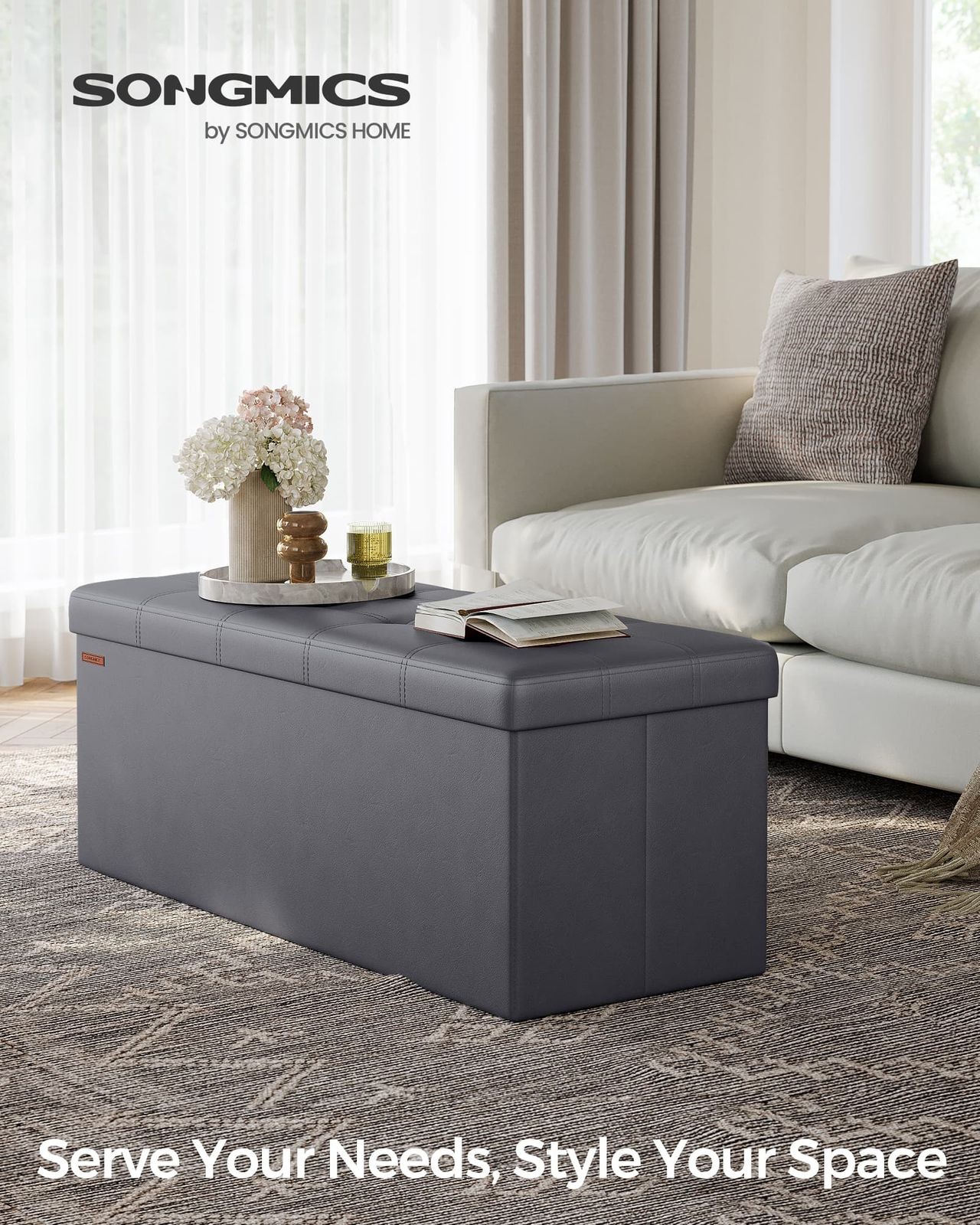 SONGMICS 110 cm Ottoman Storage Box Dark Grey
