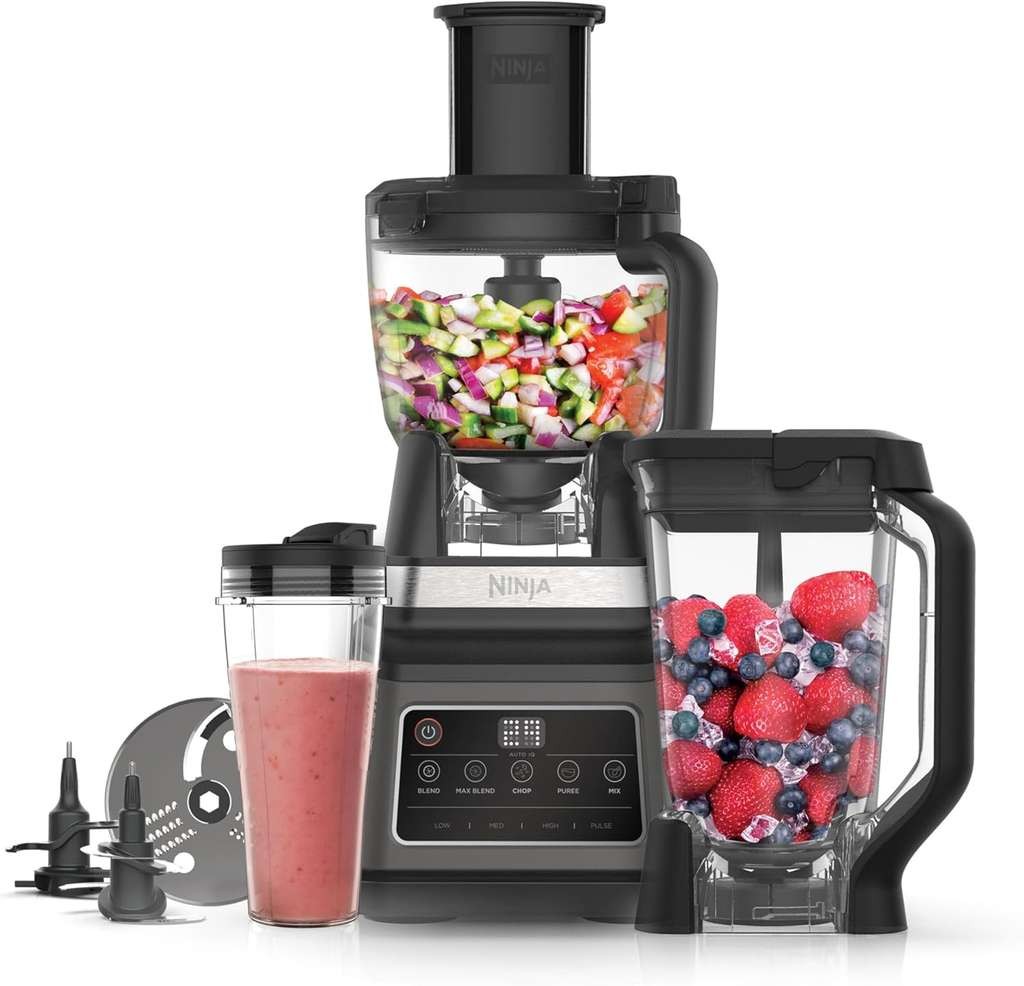 Ninja 3-in-1 Food Processor & Blender, 1200W. 5 auto programs, 1.8L bowl, 2.1L jug, 700ml cup