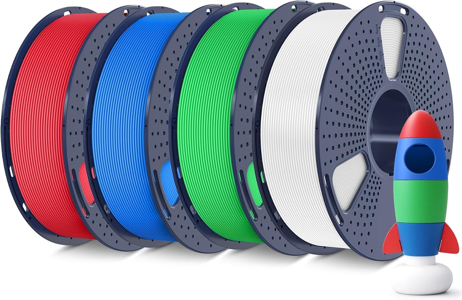SUNLU 4KG PLA Matte 3D Printer Filament, White, Green, Klein Blue, Red, 4 Packs