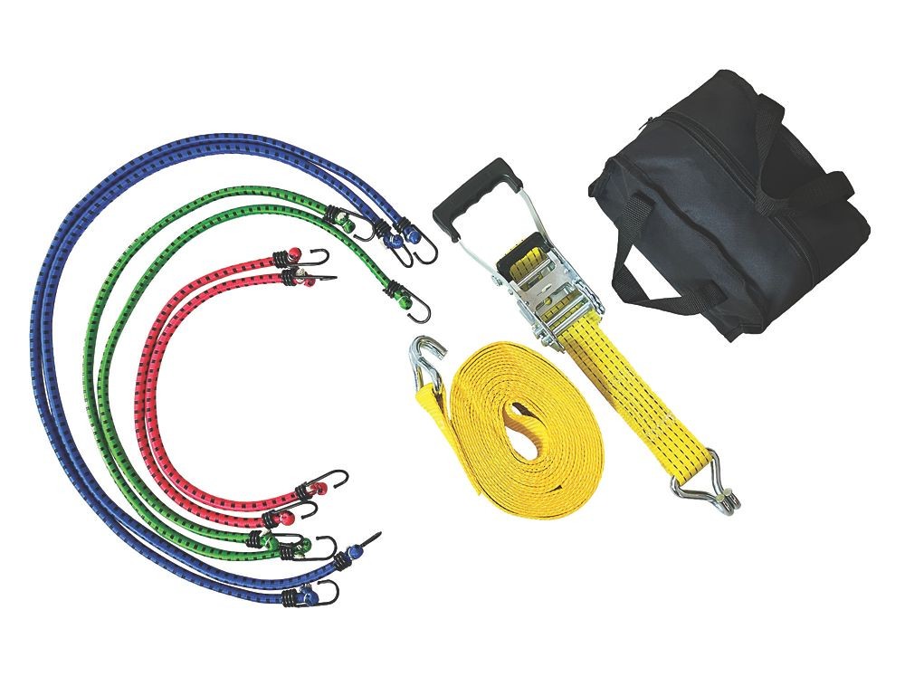 Smith & Locke Bungee & Ratchet Tie-Down Set with J-Hooks 7 Pieces