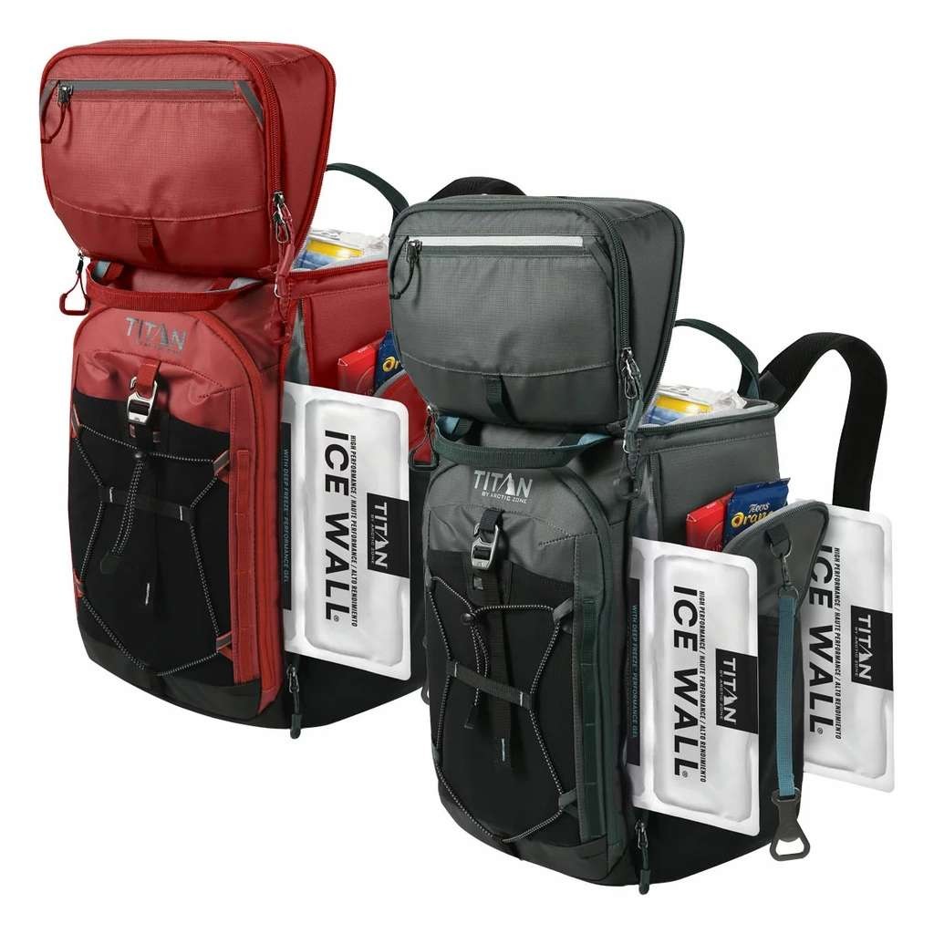 Titan 26 Can Backpack Cooler, comes with 2 ice walls, 2 colours