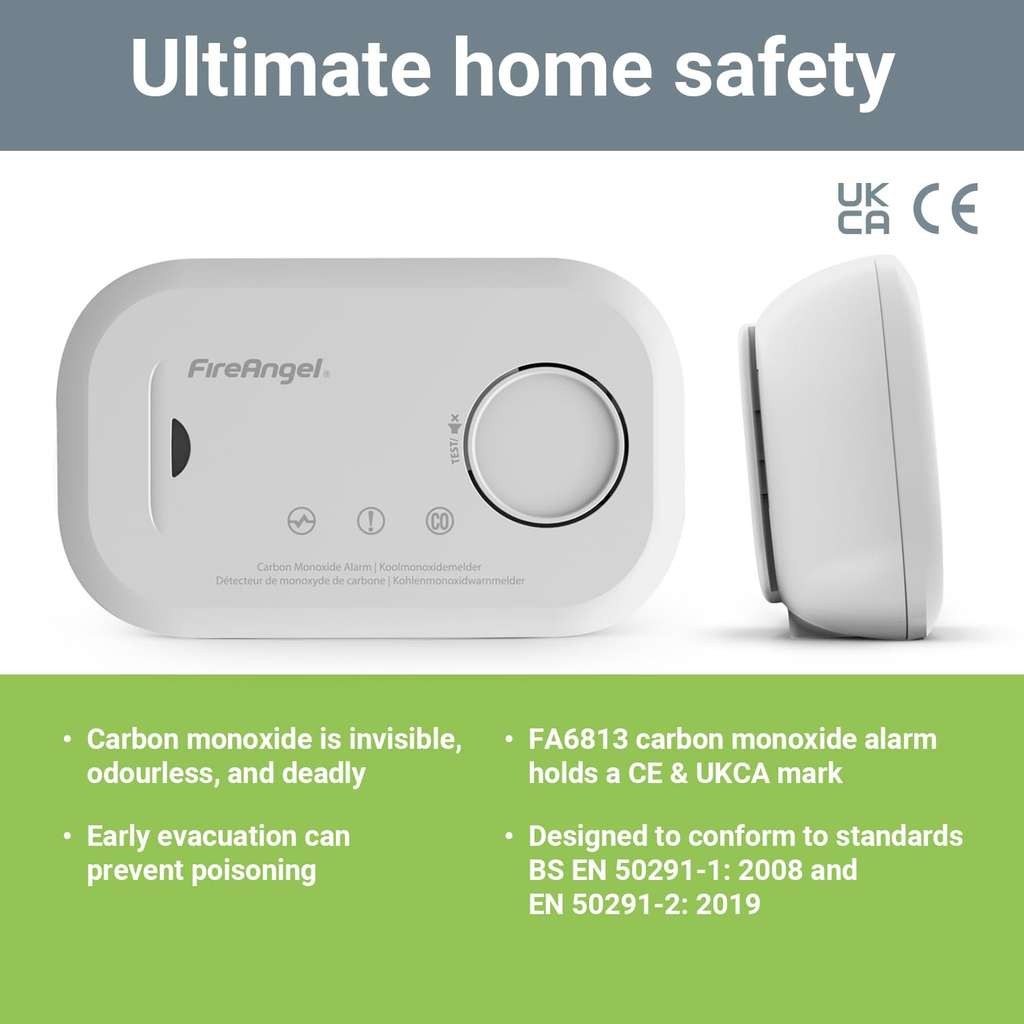 FireAngel Carbon Monoxide Alarm and Detector FA6813 10-Year Sensor Life