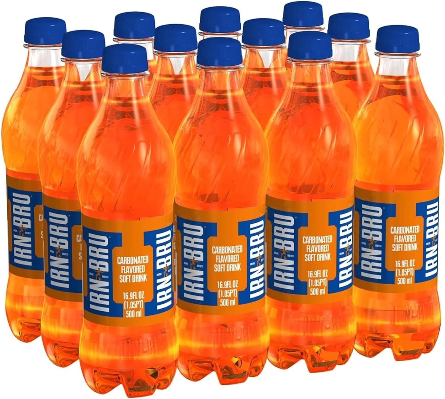 IRN-BRU Regular, 12 Pack Flavoured, Fizzy Drinks Multipack Bottles, 12 x 500ml Bottles