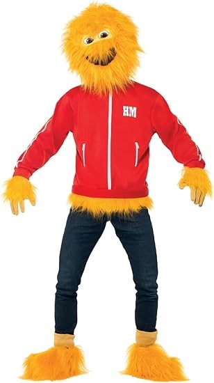 Honey Monster adult costume, yellow furry jumpsuit with character hood. Great for retro fancy dress