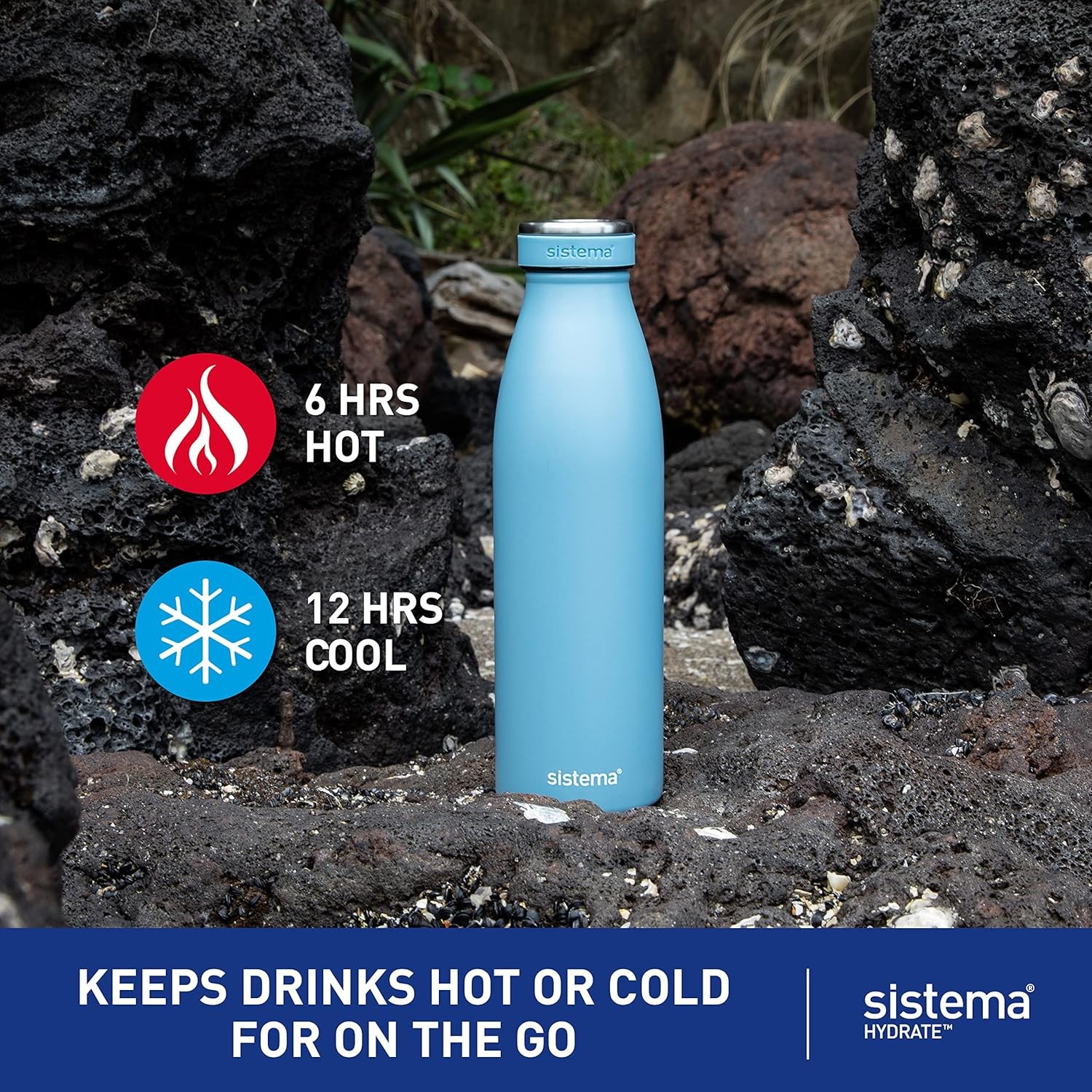 Sistema Hydrate Stainless Steel Water Bottle, 500ml, Assorted Colours