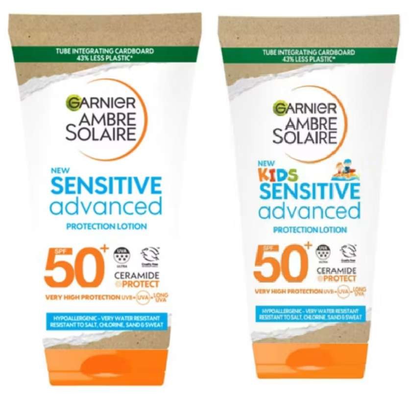 Garnier Ambre Solaire Sensitive/Kids Advanced SPF50+ travel mini 50ml sun cream, £1.50 C&C