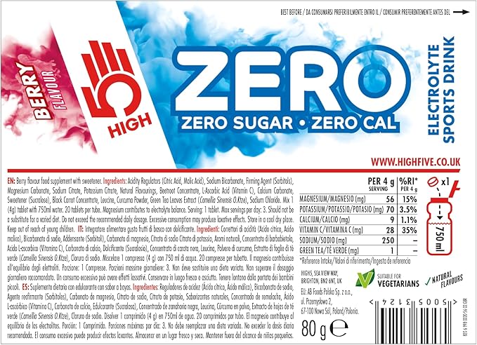 HIGH5 ZERO Electrolyte Tablet - Hydration Tablets Enhanced with Vitamin C - 0 Calories & Sugar Free - Boost Hydration, Performance & Wellness - Berry, 20 Tablets
