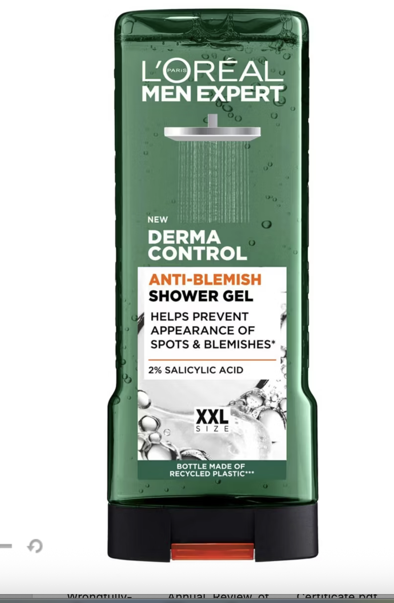 L'Oréal Men Expert Derma Control Anti-Blemish Shower Gel 2% Salicylic Acid 400ml - £4.13 per 1L