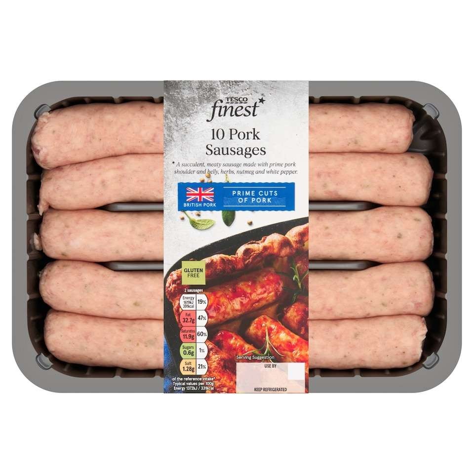 Tesco Finest 10 Traditional Pork Sausages 667g, Clubcard price