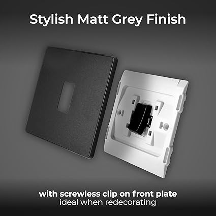 BG Electrical Single Wall Light Switch, 2 Way, Screwless Front Plate, Round Edges, Evolve, Matt Grey, 20A, 16AX, PCDMG12B