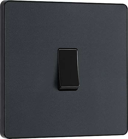 BG Electrical Single Wall Light Switch, 2 Way, Screwless Front Plate, Round Edges, Evolve, Matt Grey, 20A, 16AX, PCDMG12B