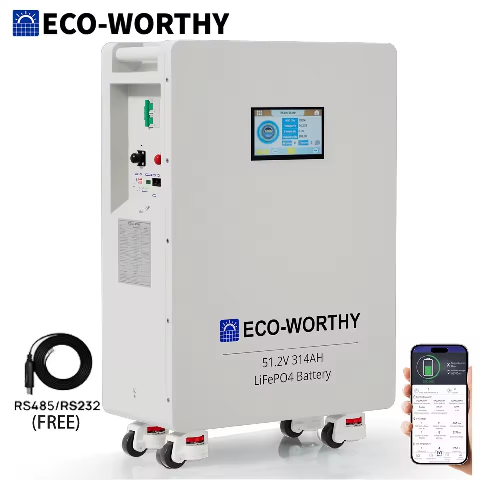 ECO-WORTHY 48V 314Ah LiFePO4 Lithium Battery, 16.1kWh High Capacity Energy Storage, 200A PACE BMS for Home Energy