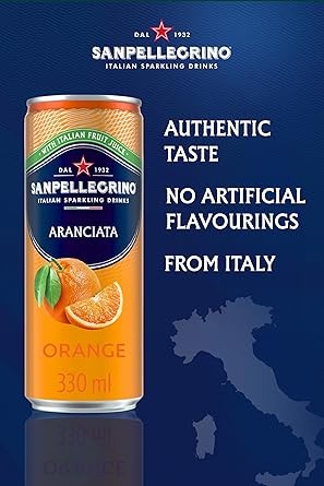 San Pellegrino Tastefully Light Sparkling Orange Canned Soft Drink, 12 x 330ml, 64 calories per can