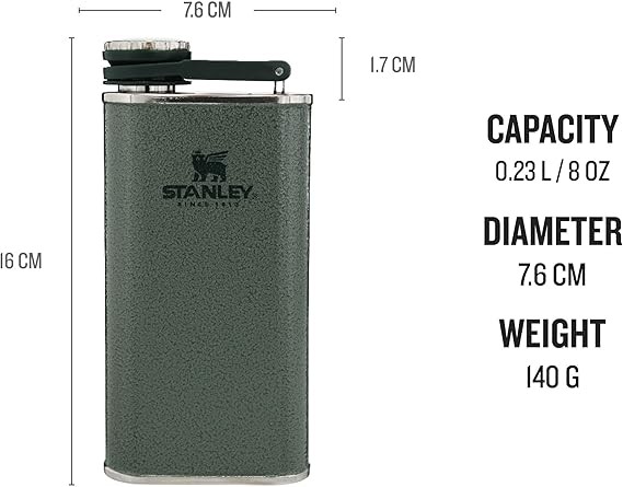 Stanley 1913 Classic Wide Mouth Hip Flask 0.23L, Hammertone Green