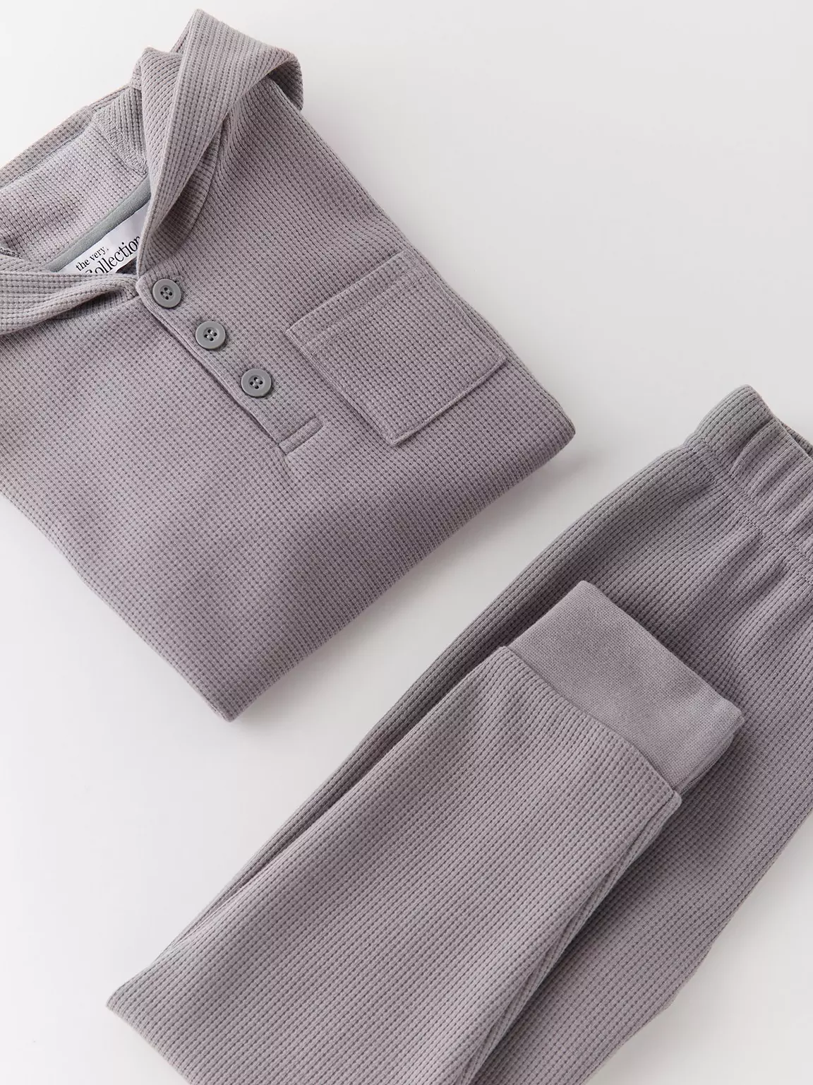 The Very Collection: Children Single Waffle Pyjamas - Grey