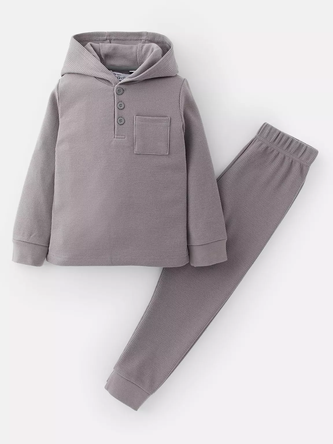 The Very Collection: Children Single Waffle Pyjamas - Grey