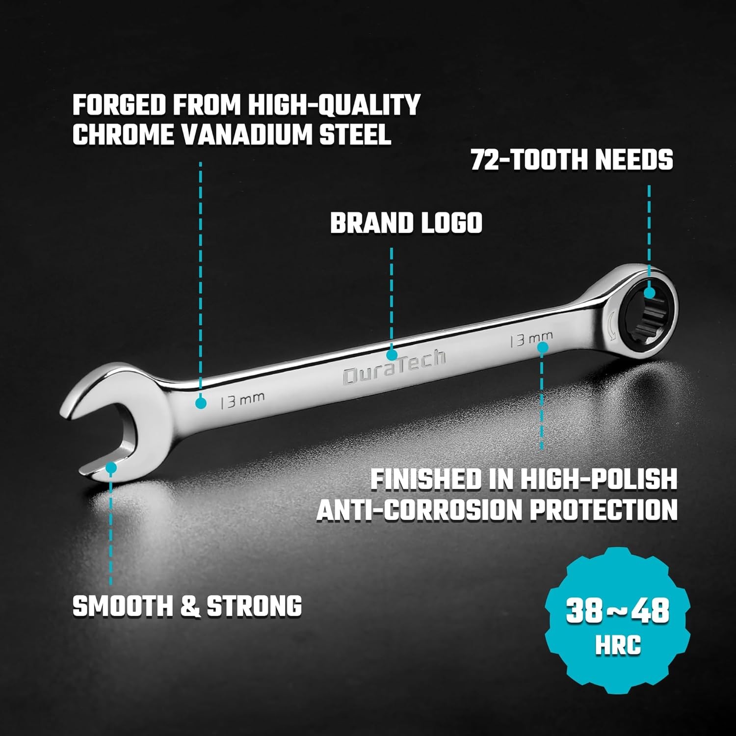 Duratech 12-Piece Ratcheting Combination Wrench Set 8-19mm with Storage Case