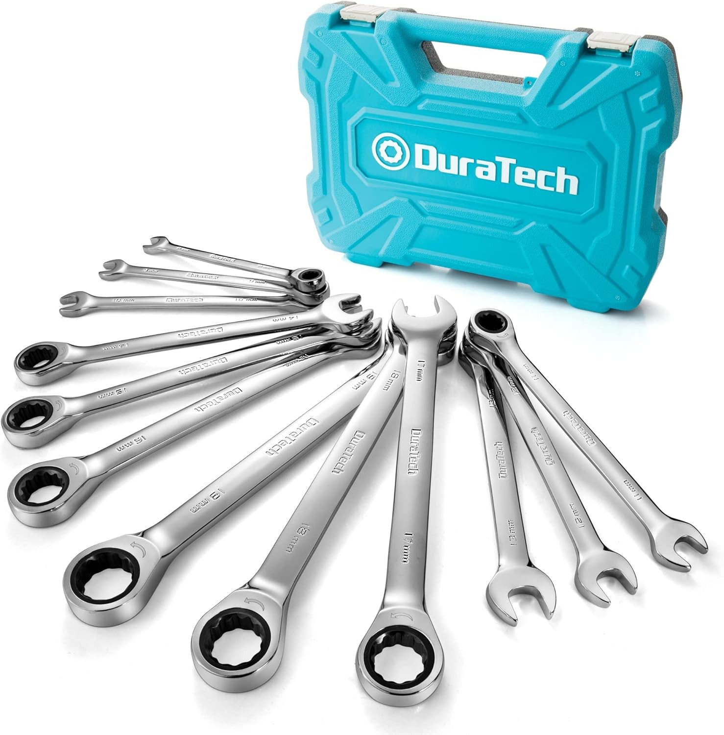 Duratech 12-Piece Ratcheting Combination Wrench Set 8-19mm with Storage Case