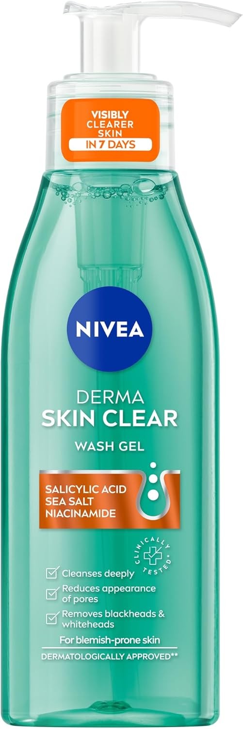 Nivea Derma Skin Clear Wash Gel 150ml, Salicylic Acid Face Wash with Niacinamide
