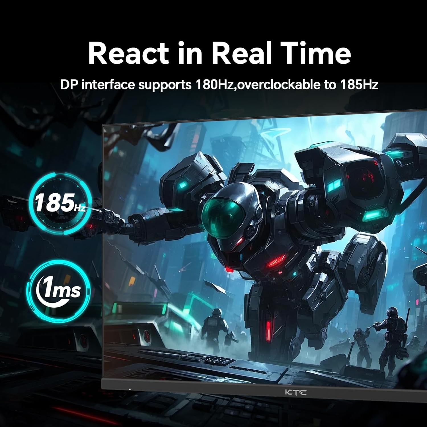 KTC 24 inch 1440p QHD 180Hz Gaming Monitor, 185Hz Overclocked, Fast IPS, H24T7
