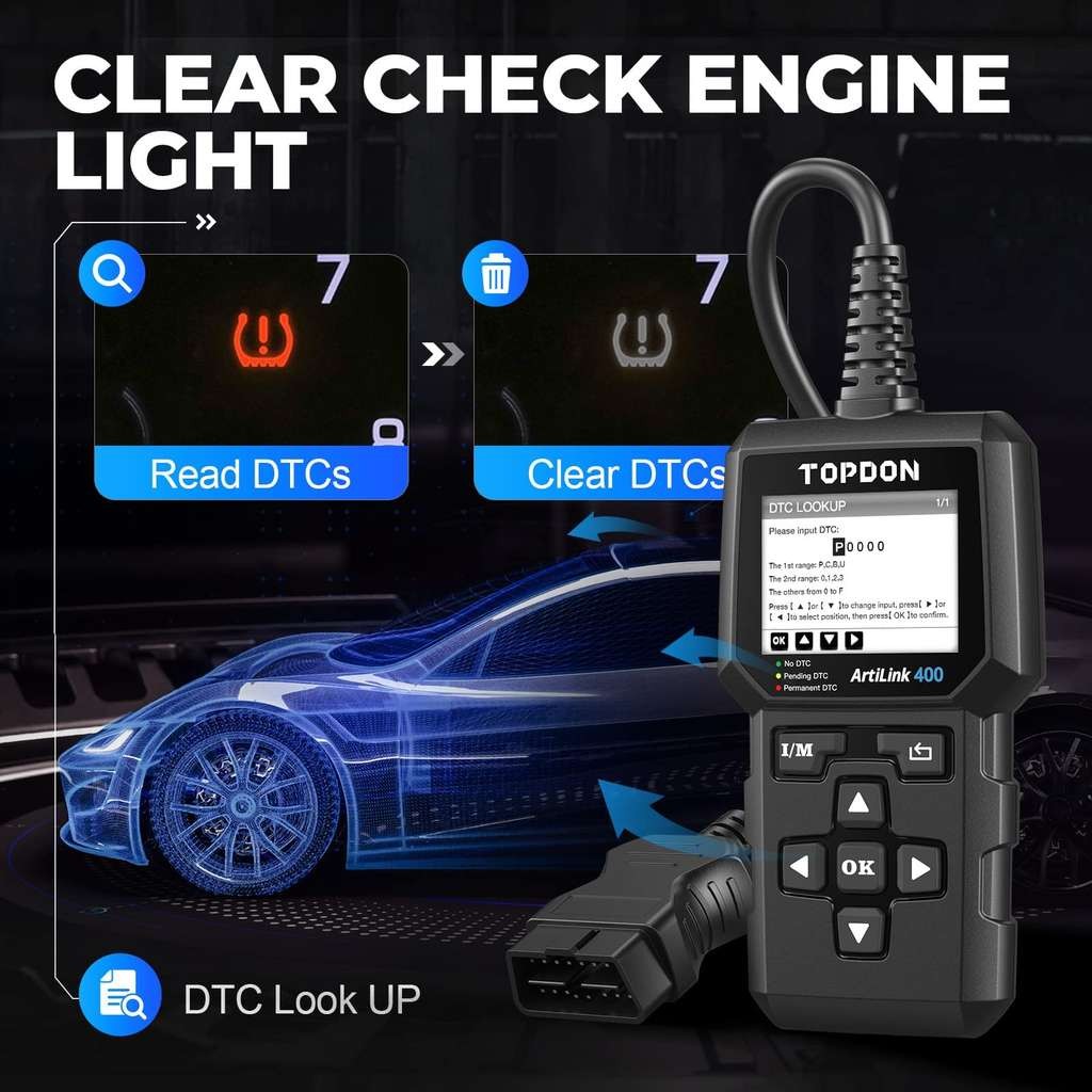 TOPDON AL400-A OBD2 Code Reader, great for engine light, smog, O2, EVAP (10 functions, free updates)