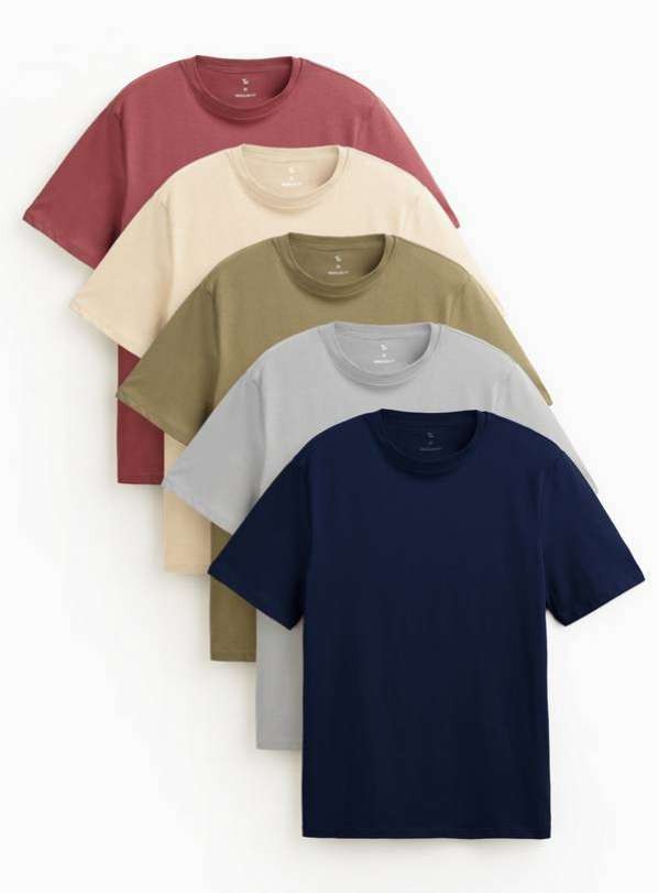 Men's 100% cotton crew neck T-shirts, 5 pack in Black/White/Navy/Multi, S-4XL, Free C&C