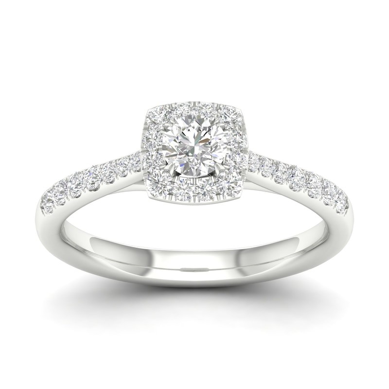 Decent engagement ring: 0.50ct diamond, 18ct White Gold & Platinum, Cushion Halo