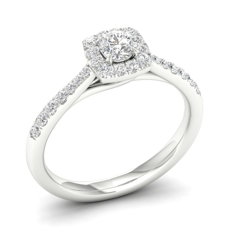 Decent engagement ring: 0.50ct diamond, 18ct White Gold & Platinum, Cushion Halo