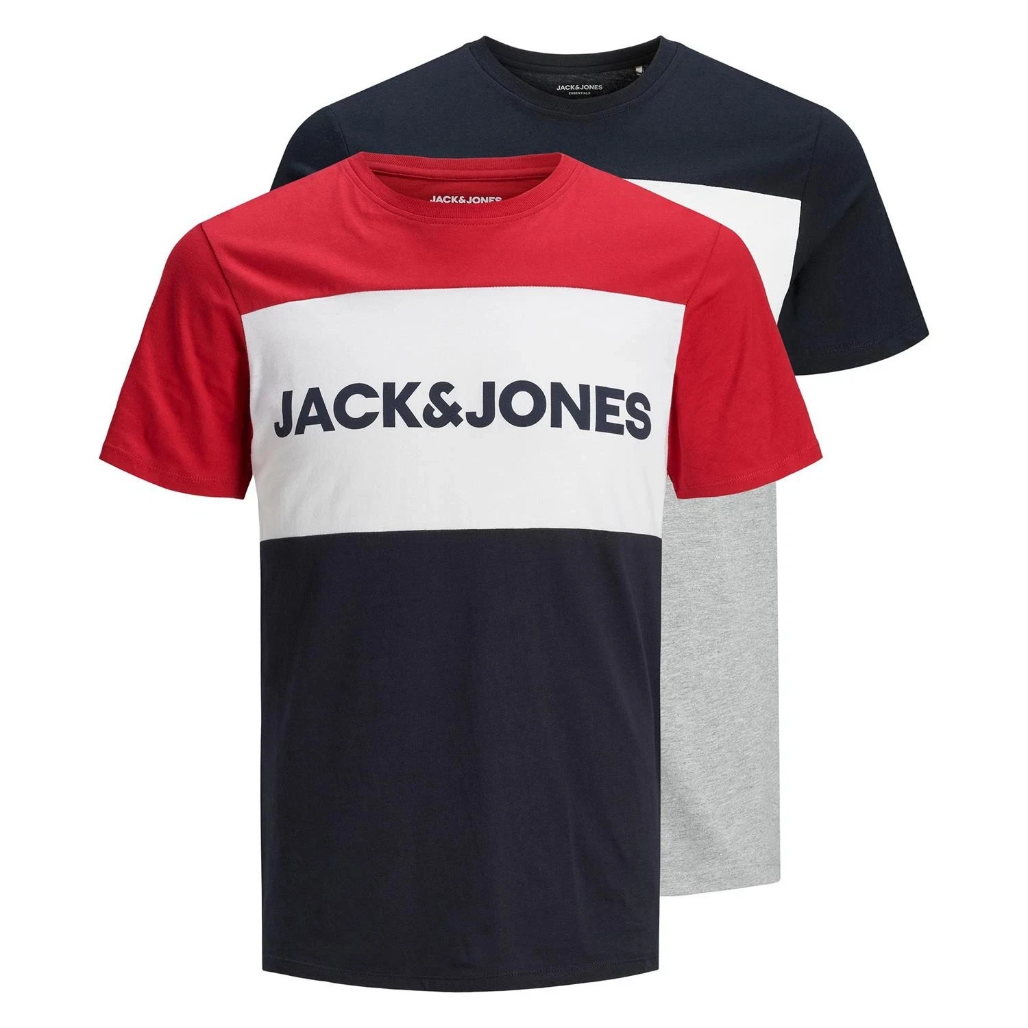 Jack & Jones Jjelogo Blocking Tee Ss 2Pk Mp, Red and Navy Blaze, Size S