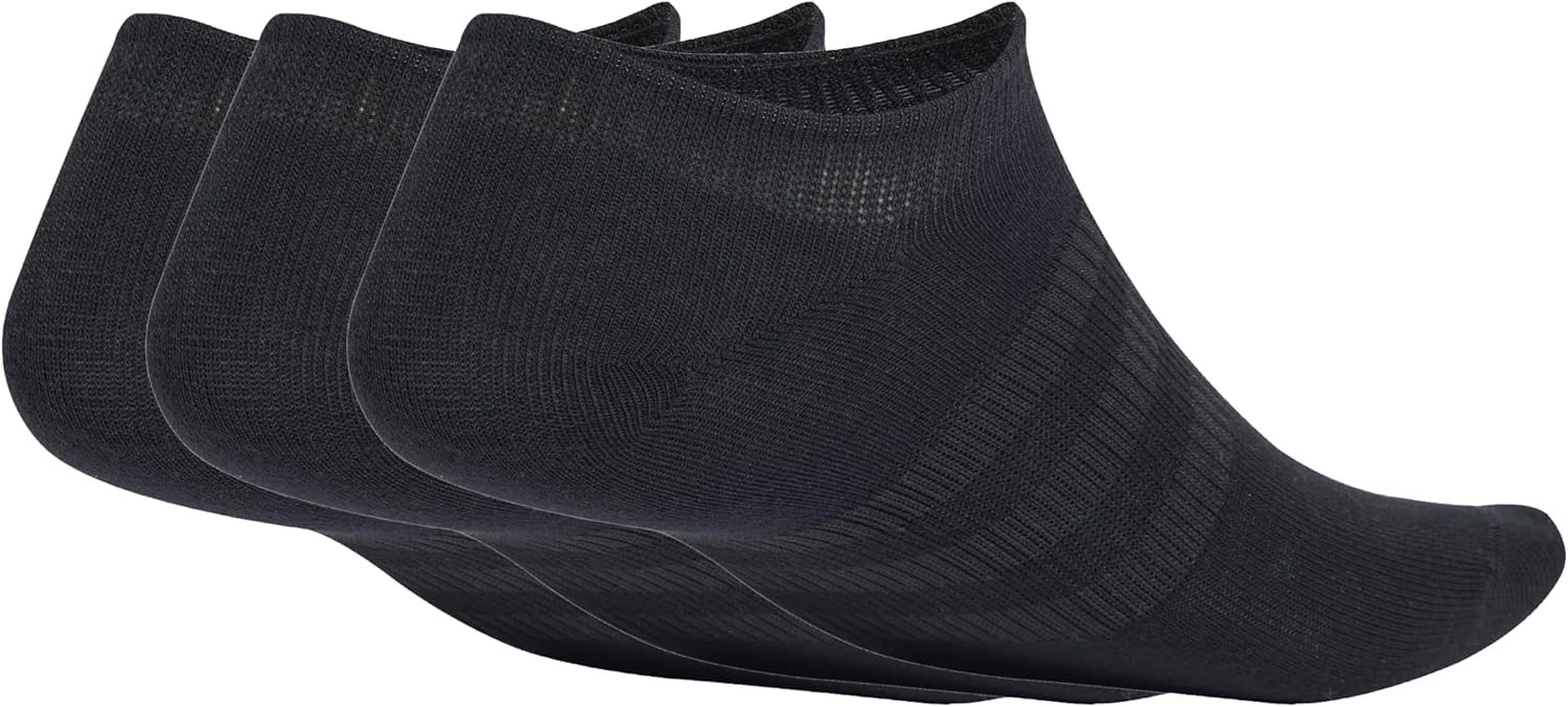 Adidas Unisex Thin and Light 3 Pairs No Show Socks, Black/White, XS