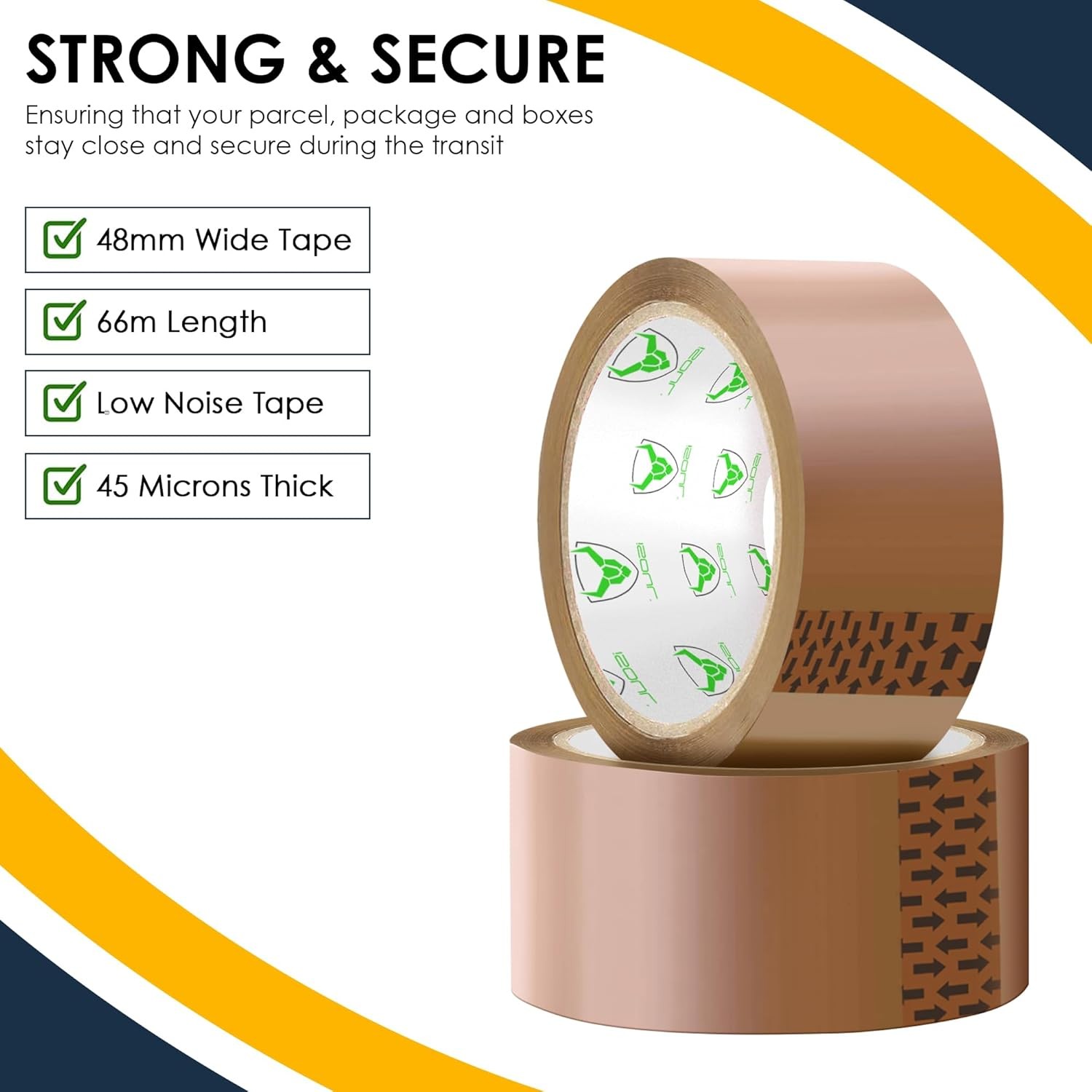iSOUL packing tape, 6 rolls (48mm x 66m), strong heavy duty low noise brown, for moving