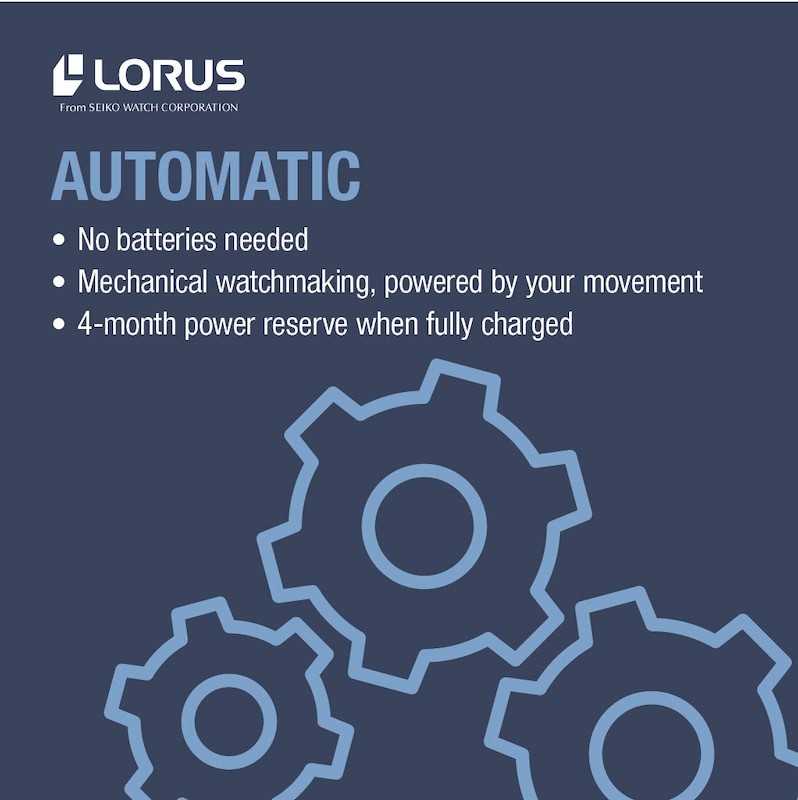 Lorus Automatic Men's Translucent Black Dial Stainless Steel Bracelet Watch