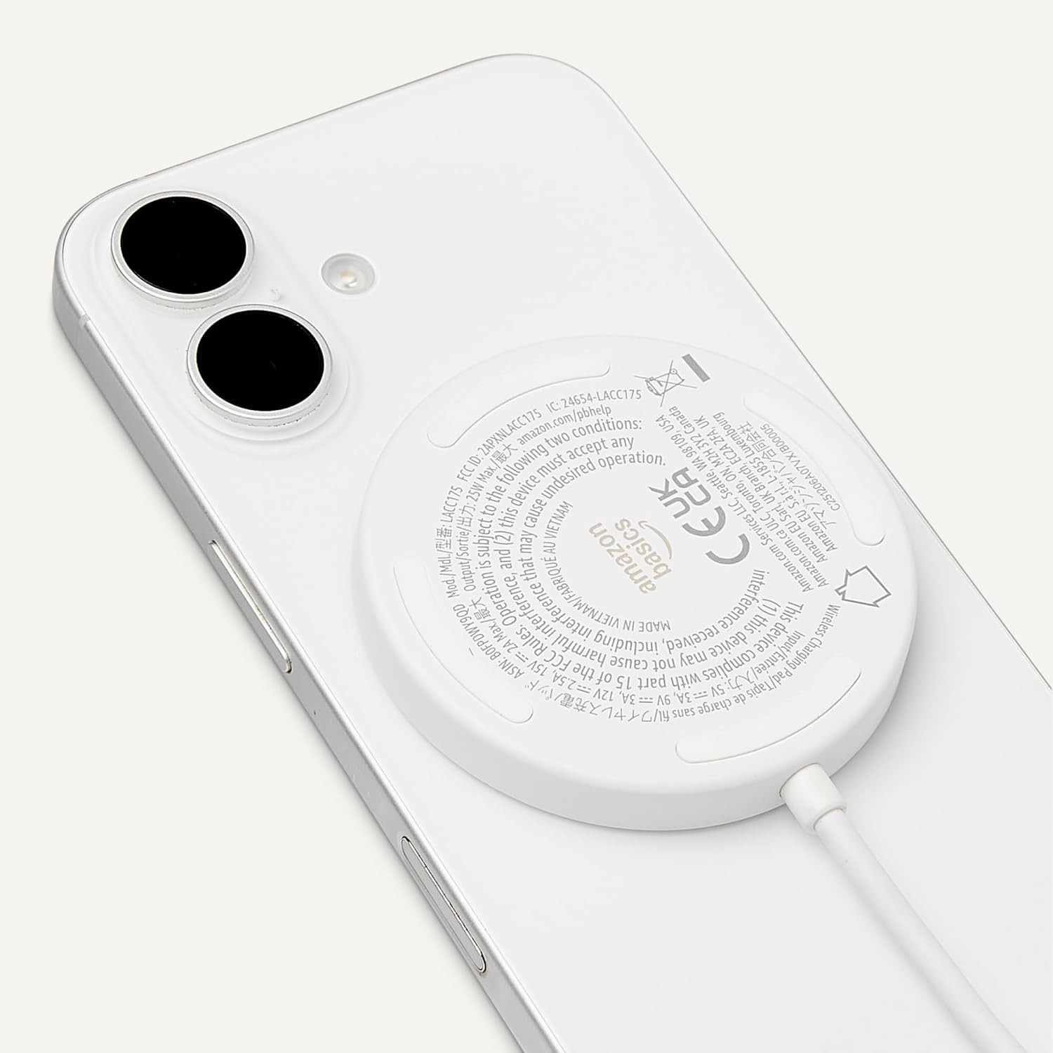 Amazon Basics 25W Qi2.2 Wireless Charging Pad, MagSafe Compatible, White